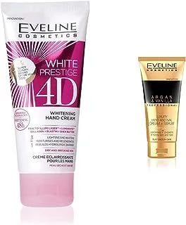 Eveline White Prestige 4D Whitening Hand Cream With Shea Butter, Collagen And Elastin 100Ml & Professional Luxury Hands And Nails Cream-Serum Argan And Vanilla, 100Ml