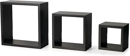 Melannco Floating Wall Mount Square Cube Shelves, Set of 3, Espresso, 3 Count
