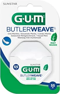 Gum Butlerweave خيط تنظيف الأسنان بالنعناع - لصحة صحية - حياة صحية - تصميم منسوج فريد من نوعه - تنظيف أسنان فعال - يزيل البلاك - مسطح وشكل عريض - 55 متر