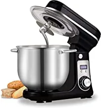 Biolomix Stand Mixer, Super Quiet 6L Kitchen Electric Stand Mixer, 6- Speed Dough Kneader Cake Bread Mixer with LCD Display Timer with Dough Hook, Beater, Whisk-Black
