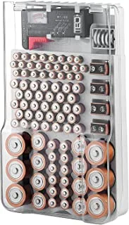 The Battery Organizer and Tester with Cover, Battery Storage Organizer and Case, Holds 93 Batteries of Various Sizes, Includes a Removable Battery Tester, Battery Holder for Garage Organization, White