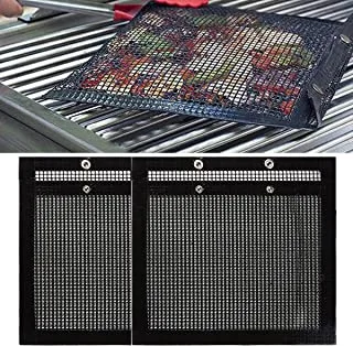IBAMA BBQ Mesh Grill Bags Teflon, Non-stick High Temperature Resistant, Reusable BBQ Bags for Charcoal, Gas, Electric Grills, 2 Pack Large (BBQBAG-24cm)