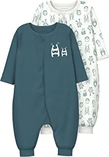 name it Boy's Monster Zip 2-Pack BABY Night Suit, 6 Months- Tapestry