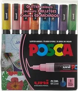 POSCA PC-3M Water Based Permanent Marker Paint Pens, Set of 8 (Glitter Colors)