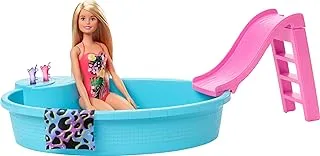 Barbie® Doll, 11.5-inch Blonde, and Pool Playset with Slide and Accessories