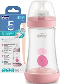 Chicco perfect 5 bottle fast flow 2month and above 240 ml - pink