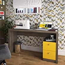 Tecnomobili Office Table ME4130, 2 doors, Contemporary design, Will give your home office a sophisticated look, Oak/Yellow, 74.5 x 135.8 x 46.5 cm, DIY Assemble