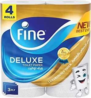 Fine Deluxe, Highly Absorbent, Sterilized, Soft & Strong, Flushable Toilet Paper, 3 Plies, Pack of 4 Rolls. New & Improved