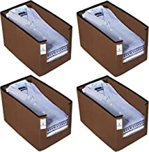 Kuber Industries Shirt Stacker|Wardrobe Organizer|Closet Dresser Drawer Organizer|Cloth Storage Box|Non-Woven Basket Bins|Pack of 4|BROWN