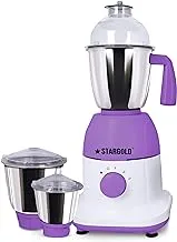 STARGOLD 600 Watts Mixer Grinder with 3 Stainless Steel Liquidising, Dry Grinding and Chutney Jar, Multi-Purpose Dry Wet Grinder for Masala, Spices, Nut Butters, Chutneys & More – Purple
