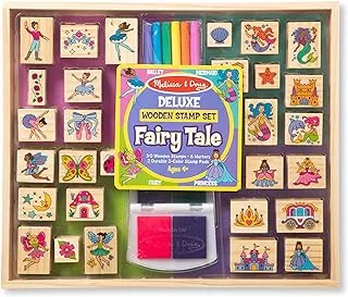 Melissa & Doug Deluxe Wooden Stamp and Coloring Set – Fairy Tale (30 Stamps, 6 Markers, 2 Durable 2-Color Stamp Pads)