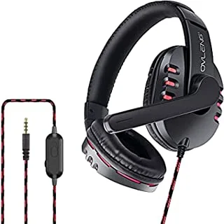 Ovling Ov-P3 3.5Mm Wired Gaming Headset, Portable Surround Sound System Headset With Rotating Mic Replacement For Ps4/Phone/Laptop/Pc,Red