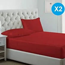 Ibed Home Fitted Bedsheet 2Pcs Set, Cotton, Single Size, Red, 2 Set