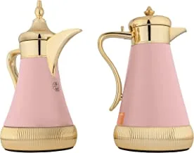 Al Saif Metal 2 Pieces Coffee And Tea Vacuum Flask Set Size: 0.7/1.0 Liter, Color: Matt Pink/Gold