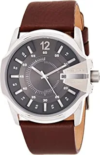 Diesel Men's Master Chief Three-Hand, 46 mm Case Size, Stainless Steel Watch with Leather Strap