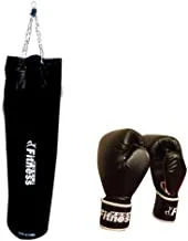 Fitness World Sand Boxing Bag Empty Size 150 Cm With Fitness World Boxing Full Finger Gloves - Free Size, Black