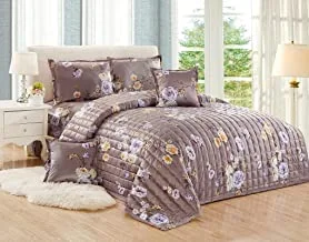 Double Sided Velvet Comforter set For All Season, 4 Pcs Soft Bedding Set, Single Size (160 X 210 Cm), Classic Double Side Square Stitched Floral Pattern, SJYH, Multi color -1