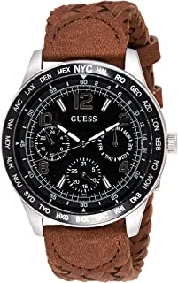 GUESS Men's Quartz Watch with Analog Display and Leather Strap W1244G2