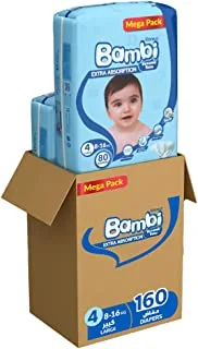 Sanita bambi diapers mega pack, size 4 large (8-16kg) - 2x80 count