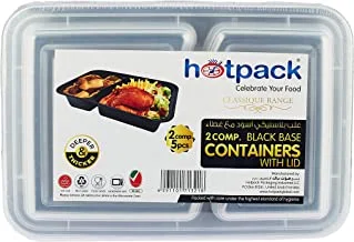 Hotpack 2 Compartment Black Base Bento Meal Prep Container with Lid 5 Pieces ' 5 Units