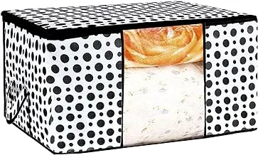 Kuber Industries Polka Dots Design Non Woven Underbed Storage Bag, Cloth Organiser, Blanket Cover With Transparent Window (Black & White) -Ctktc38108