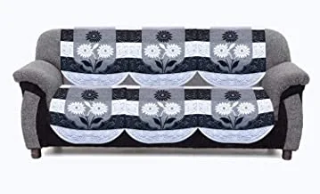 Kuber Industries Side Flower Cotton 3 Seater Net Sofa Slip Cover Set Of 2 Pcs, Black and White, 70 * 29 inch