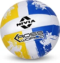 Nivia Kross Rubber Hand Stitched Volleyball | Color: Yellow and Blue | Size: 4 | 18 Panels | Machine Rubber Stitched | for Indoor & Outdoor | for Training or Recreational