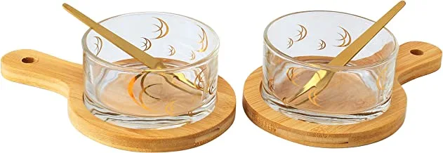 CUISINE ART 6 PCS DESSERT SET- 2 GLASS, 2 WOODEN TRAY AND 2 STAINLESS STEEL SPOON