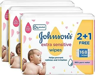 Johnson's Extra Sensitive, 3X168, 504 Baby Wet Wipes
