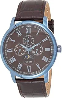 ساعة غيس للرجال كوارتز زرقاء ، شاشة عرض تناظرية وحزام جلدي W0870G3