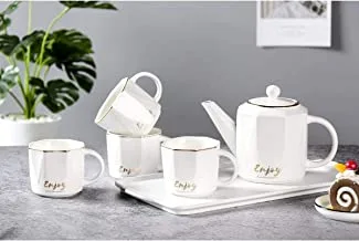 Home Concept Ar-283-3 6 Pcs Elegant Ceramic Tea Pot Set Golden Rim Solid Colorgold Coating -White