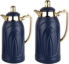 Al Saif Mila 2 Pieces Coffee and Tea Vacuum Flask Set, Color: Matt Blue, Size: 1.0/0.7 Liter, K195664/2MDBLG