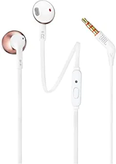 JBL Tune 205 In-Ear Wired Headphone with Soft Carrying Pouch, Pure Bass Sound, 1-Button Remote, Built-In Microphone, Tangle-Free Cable, Comfortable Fit, Metalized Ear Housing - Rose Gold