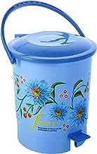 Kuber Industries Flower Print Plastic DUStbin/ Garbage Bin/ Waste Bin With Lid, 10 Liters (Blue)-Kubmart10947