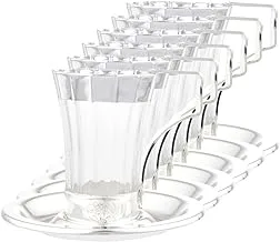 Soleter Tea And Coffee Glass Cups With Iron Holder And Saucers| British Tea Cups | Set of 6 (Silver)
