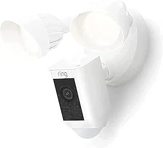 Ring Floodlight Cam Wired Plus الجديدة كليًا ، أبيض - فيديو 1080p HD ، أضواء كاشفة LED تنشط بالحركة ، صفارة إنذار مدمجة ، تركيب سلكي | مع إصدار تجريبي مجاني لمدة 30 يومًا لخطة Ring Protect Plan