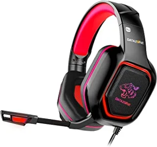 سماعة رأس داتا زون للألعاب ، سماعة رأس للألعاب PS5 مقاس 3.5 ملم مع ميكروفون دوار طويل من القمح ، طول كابل 2.2 متر ، أسود- أحمر اللون مع ضوء أحمر G2200 ، متوسط