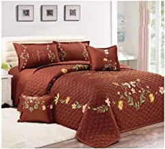 Floral Compressed 6 Piece Comforter Set, King Size, Brown, Microfiber