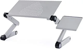 طاولة كمبيوتر محمول مصممة بشكل مريح ، طاولة كمبيوتر محمول مع قاعدة ماوس محمولة ، من الألومنيوم بتصميم مريح في وضع الوقوف والجلوس مناسب للقراءة والدراسة DZ-TP005 (فضي).