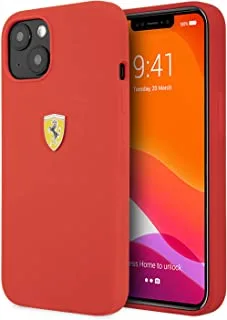 Ferrari Liquid Silicone Case Metal Logo For Iphone 13 (6.1 Inches) - Red