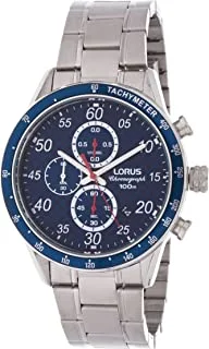 Rm329Ex9 - Lorus Sports, Quartz, 100M Water Resistant, Chronograph, Tachymeter, Stainless Steel, Silver And Blue
