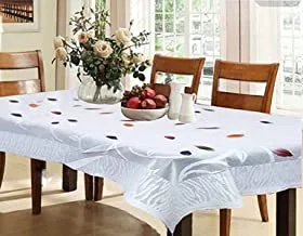 Kuber Industries Leaf Design Cotton 6 Seater Dining Table Cover, White
