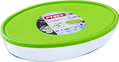 Pyrex Cook & Store Oval Glass Roaster With Lid 3 Liter Clear Glass Food Storage Container,Glass Baking Dish With Lid, (346P002/Ee3461801) - Assorted Colors