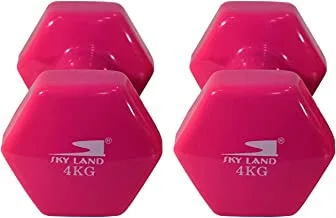 SKY LAND Classical Head Vinyl Dumbbells/Hand Weights Pair/Vinyl Coated Dumbbells for Home Gym, Exercise & Fitness Equipment Workouts/Strength Training/4Kg Dumbbells X 2 Pink/EM-9219-4