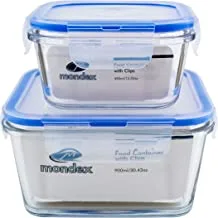 Mondex 2Pcs 400ml& 900mlSquare Glass Food Storage Container With Blue Lid Cmn0241-47