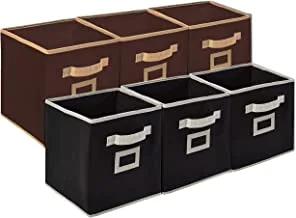 Kuber Industries Non Woven Fabric 6 Pieces Foldable Small Size Storage Cube Toy,Books,Shoes Storage Box With Handle,Extra Small (Brown & Black)-Kubmart1898
