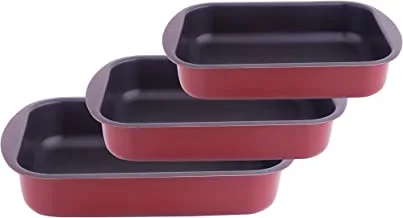 Al Saif Vetro 3 Pieces Non Stick Rectangular Baking Pan Set, 25,30,35 CM, Wine Red, 9705/3/3S
