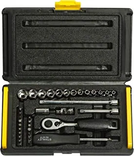 STANLEY 1-89-033 1/4'' Drive 6 Point Socket and Bit Mechanic Tool Kit, Silver, 35-Pieces