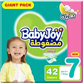 BabyJoy Compressed Diamond Pad Diaper, Size 7, Junior 3XL, 18+ Kg, Giant Pack, 42 Diapers