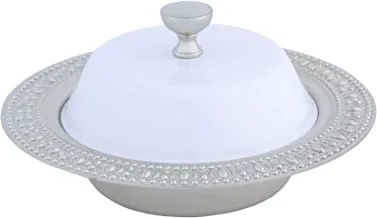 Al Saif Iron Date Bowl Size: 16CM, Color: Chrome/Ivory White